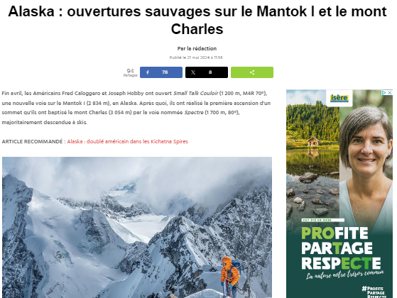 Alaska: ouvertures sauvages sur le Mantok I et le mont Charles